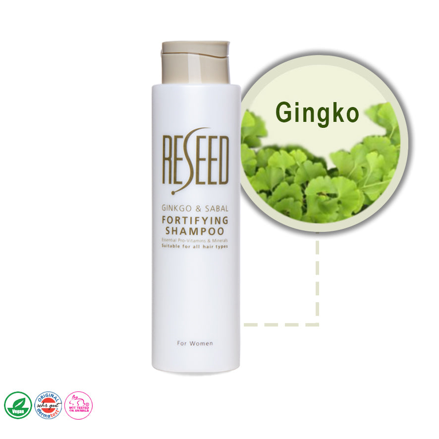 RESEED Ginkgo and Sabal Fortifying Shampoo for Women 250 ml (SLS Free) Reseed Hair Shampoo for Women 250ml, SLS Free, Vegan , Cruelty Free, Ginkgo & Sabal, DHT Blocker, hair Loss, Vitamins B5, B6, E, F and Zinc, , adds volume and density, deeply nourishing
